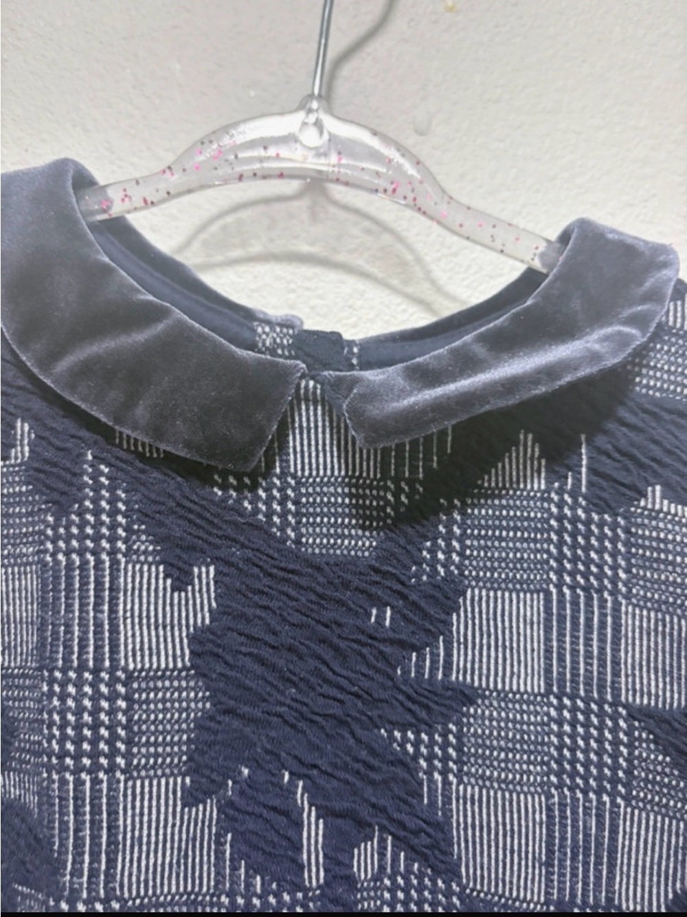 Janie and Jack Navy Plaid Floral Textured Dress with Velvet Collar - Picture 3 of 5